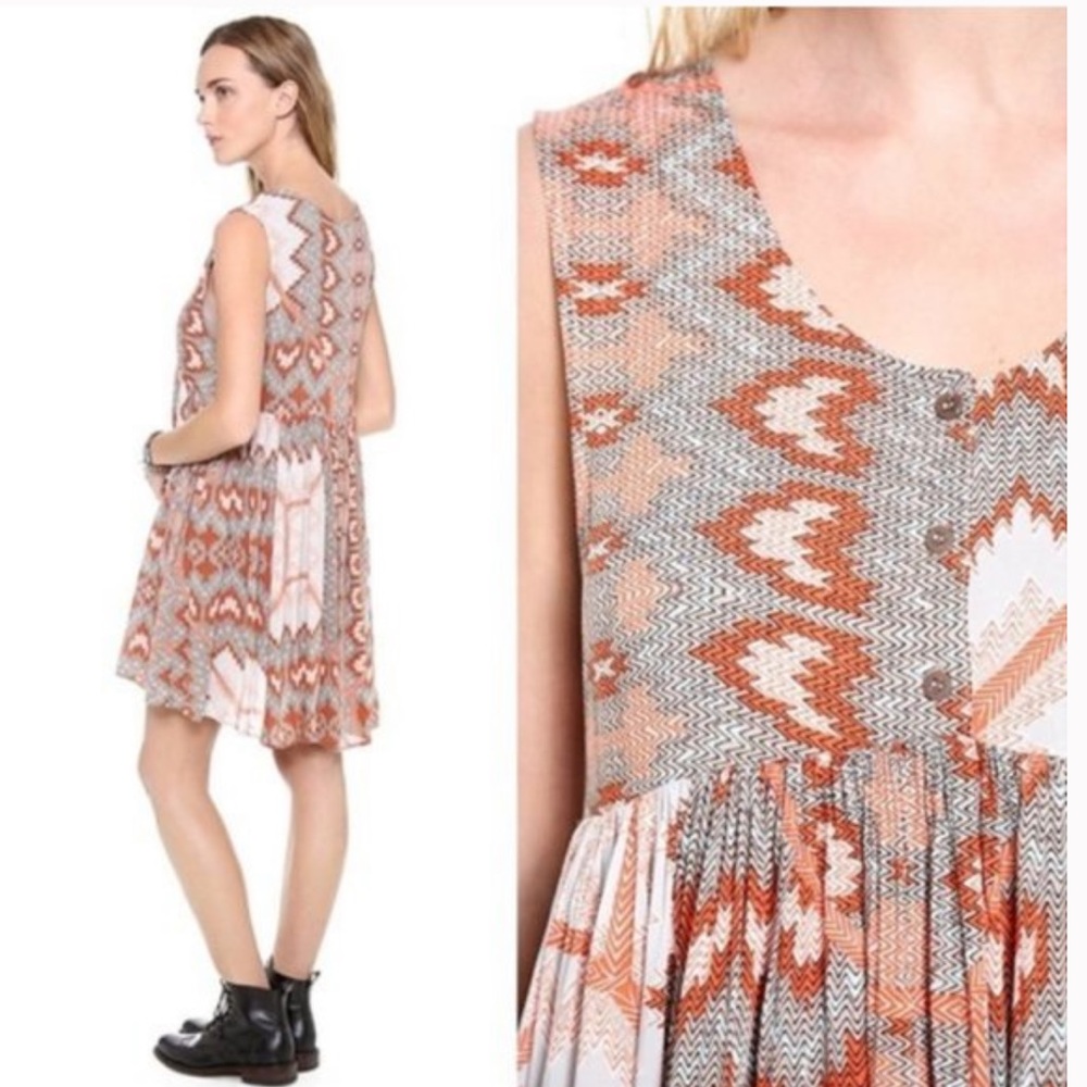 Free People Aztec Print Sheer Dress With Pockets